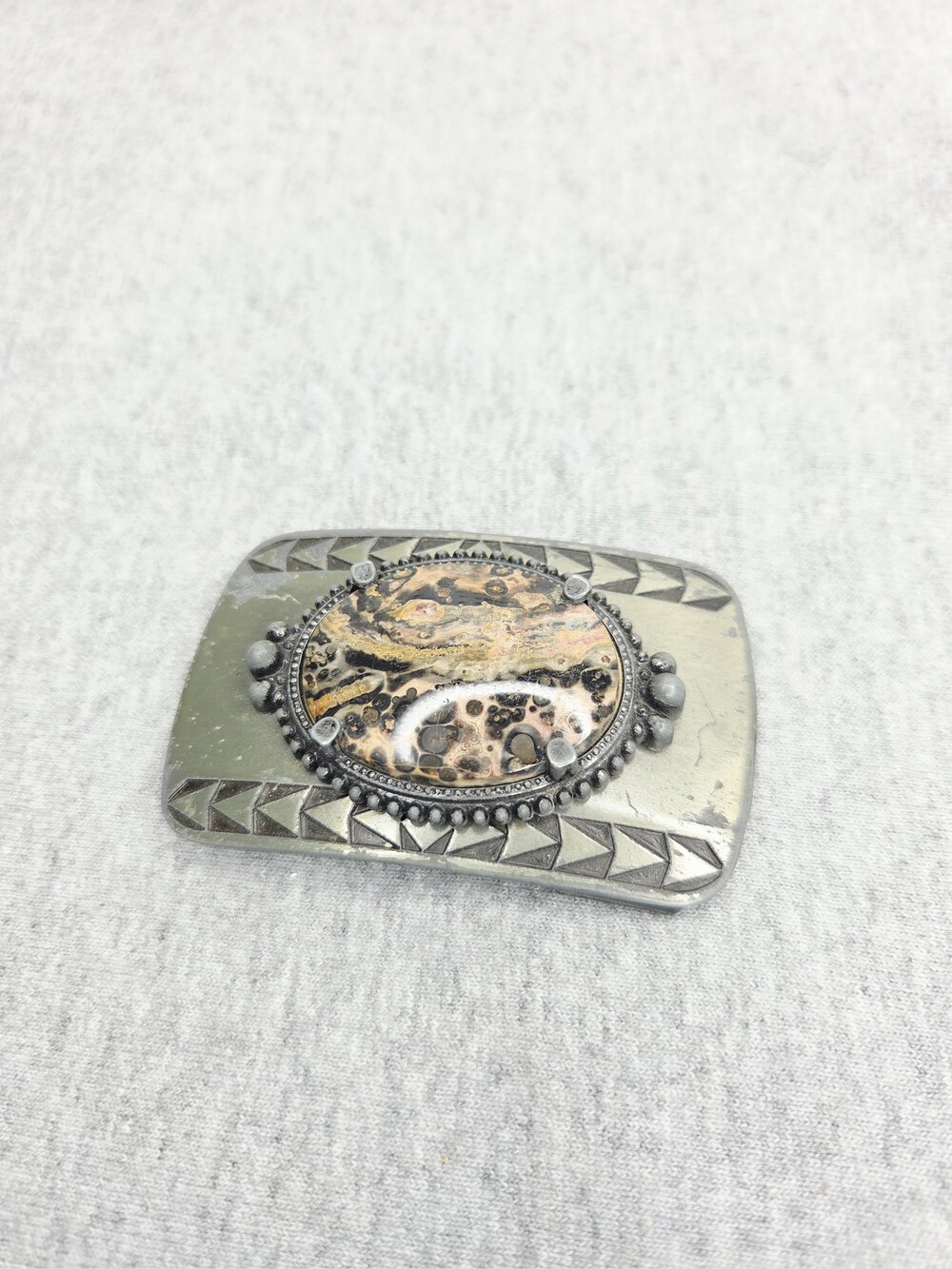 Vintage Leopardskin Jasper Cabochon Western Belt Buckle